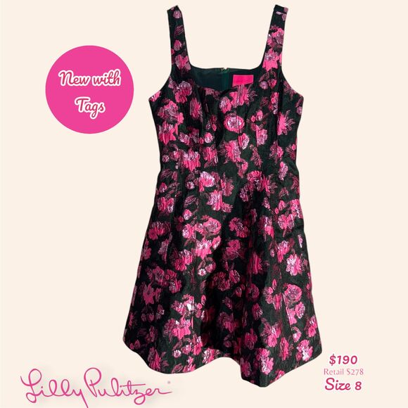 NWT Lilly Pulitzer Leya Metallic Floral Jaquard Dress Size 8
